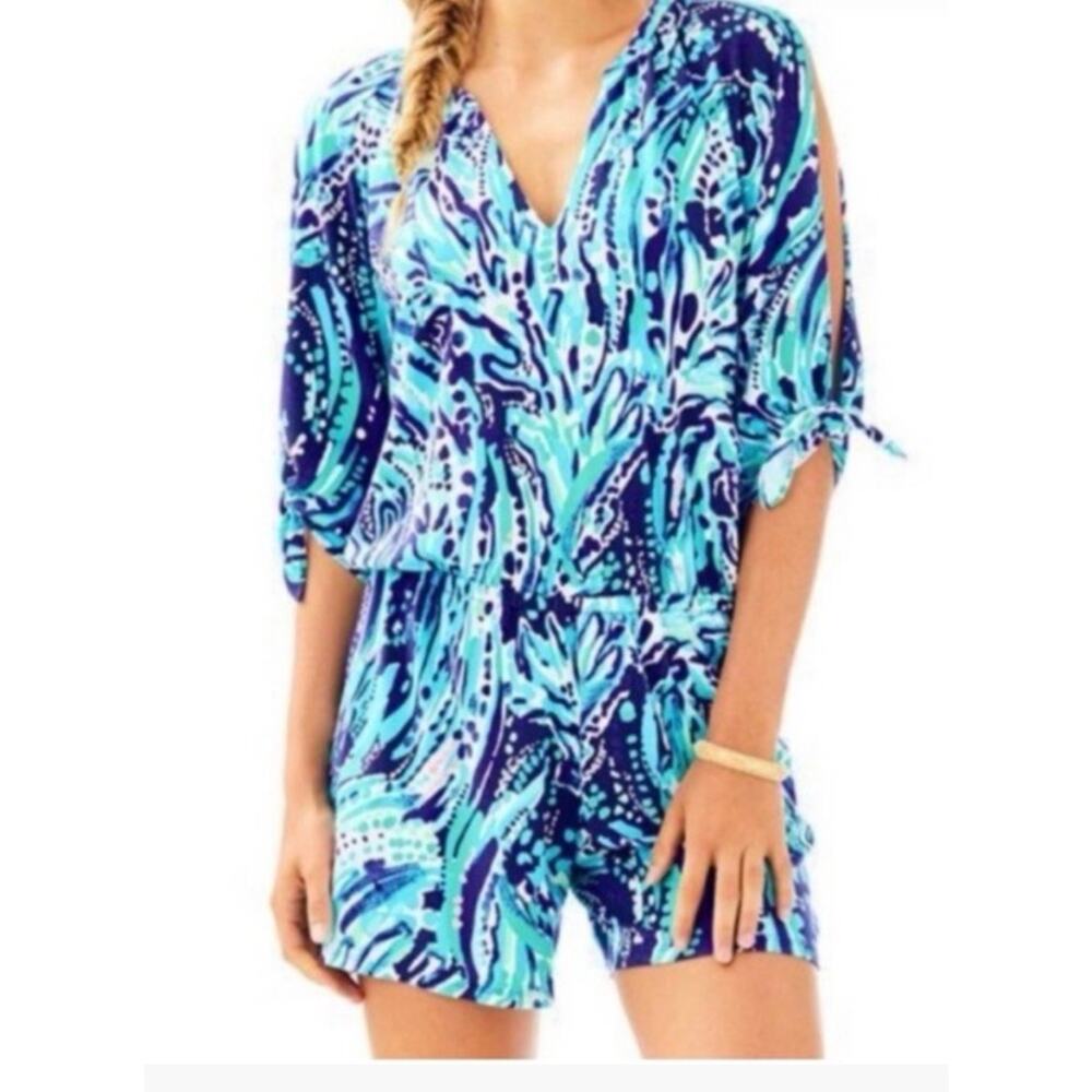 Lilly Pulitzer Bryce Romper in Crash the Bash blue size Medium
